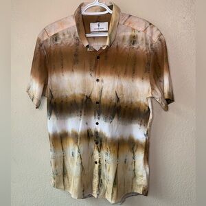 FATHER SONS Tie Dye Stretch Slim Fit Button Down Streetwear Shirt Size XL